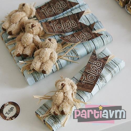 Teddy Bear Doğum Günü Süsleri Baton Çikolata ve Ayıcıklı Çikolata Bandı 10 Adet