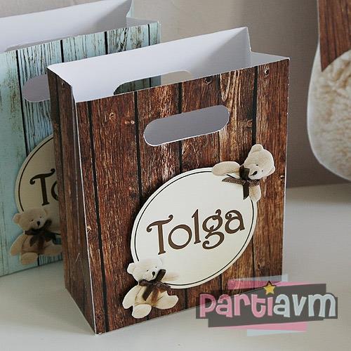 Teddy Bear Doğum Günü Süsleri Hediye Çantası Özel Tasarım 13 X 16 cm Boyutlu 5 Adet