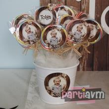 Partiavm Teddy Bear Doğum Günü Süsleri Lolipop Şeker Etiketli Kovada Etiketli Kurdeleli 10 Adet