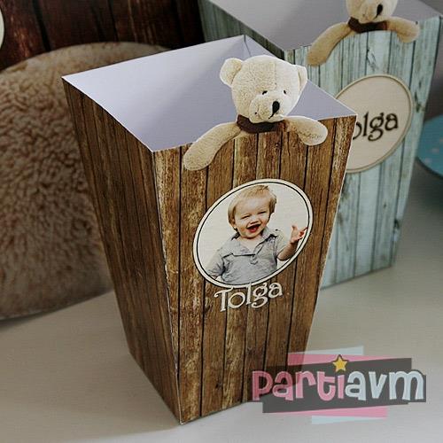 Teddy Bear Doğum Günü Süsleri Popcorn Kutusu 5 Adet