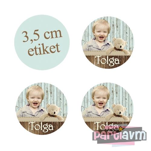 Teddy Bear Doğum Günü Süsleri Yuvarlak Etiket 3,5cm 15 Adet