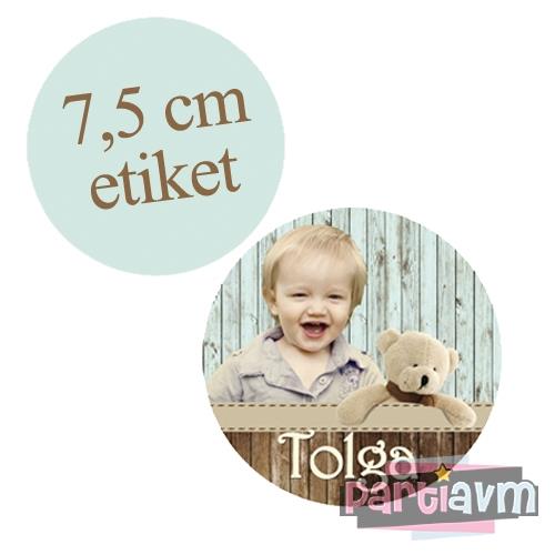 Teddy Bear Doğum Günü Süsleri Yuvarlak Etiket 7,5cm 10 Adet