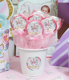 Partiavm Unicorn Doğum Günü Lolipop Şeker Etiketli Kovada Süslemeli 10 Adet satın al