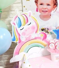 Partiavm Unicorn Gökkuşağı Doğum Günü 60 cm Özel Kesim Sim Süslemeli Unicorn Dekor Pano satın al