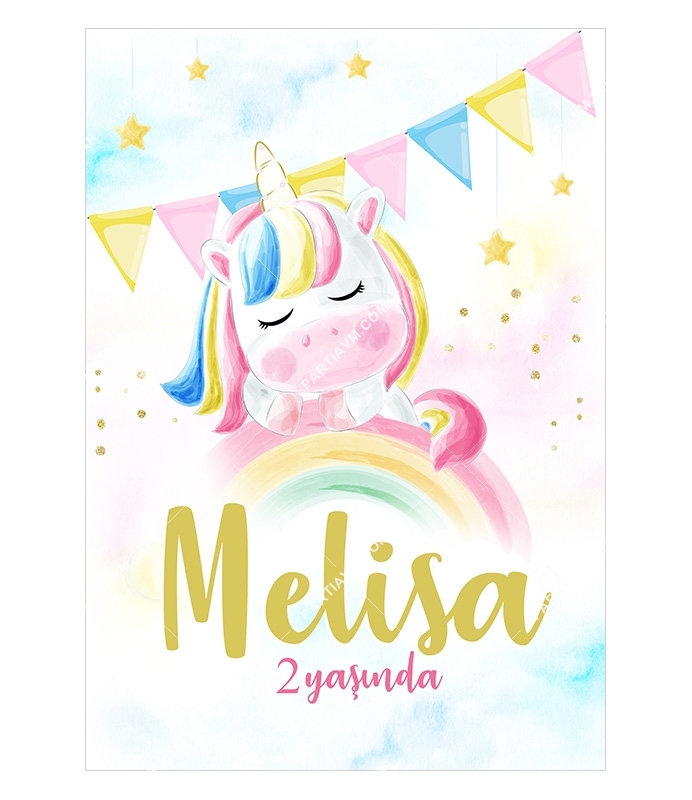 Unicorn Gökkuşağı Doğum Günü 70x100 cm Katlanmaz Pano Afiş