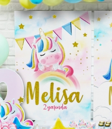 Partiavm Unicorn Gökkuşağı Doğum Günü 70x100 cm Katlanmaz Pano Afiş Sim Süslemeli