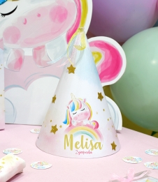 Partiavm Unicorn Gökkuşağı Doğum Günü Parti Şapkası Sim Süslemeli 5 Adet