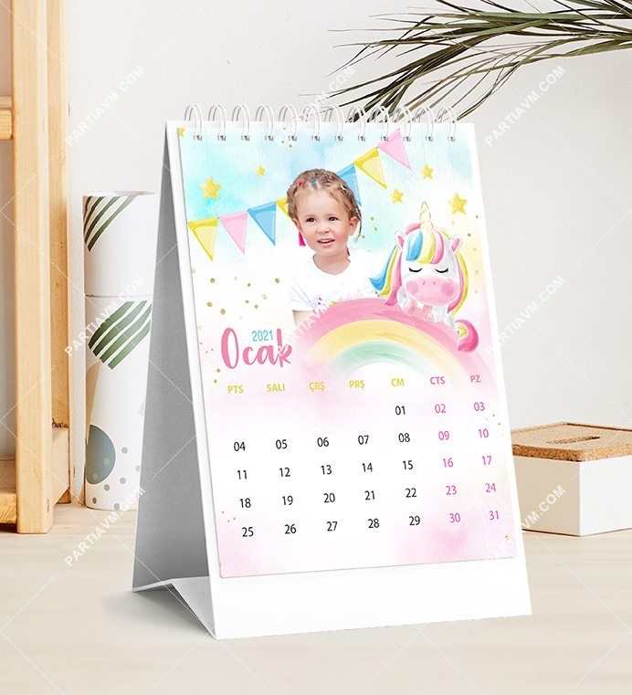 Unicorn Konsept Kişiye Özel Masa Takvimi 1 Fotoğraflı 12 Yapraklı 13x18cm