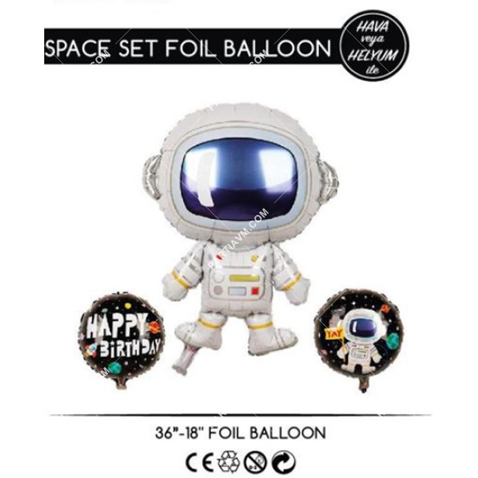 Uzay Tema Astronot 3lü Folyo Balon Set