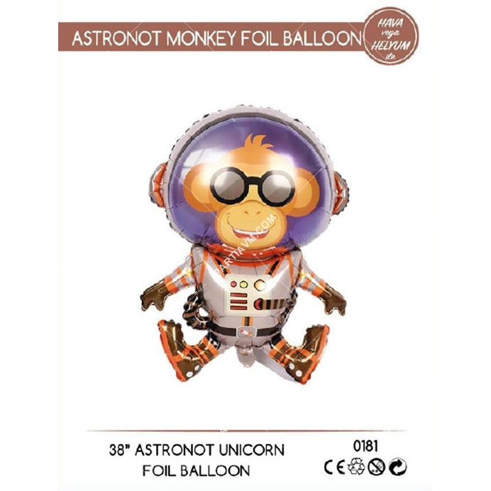 Uzay Tema Astronot Maymun Folyo Balon
