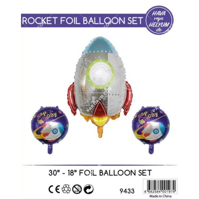 Uzay Tema Roket 3lü Folyo Balon Set