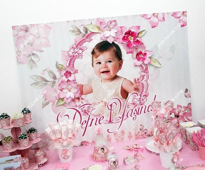 Vintage Bahar Doğum Günü 120 X 85 cm Dev Pano Afiş Kağıt Çiçek Süslemeli 