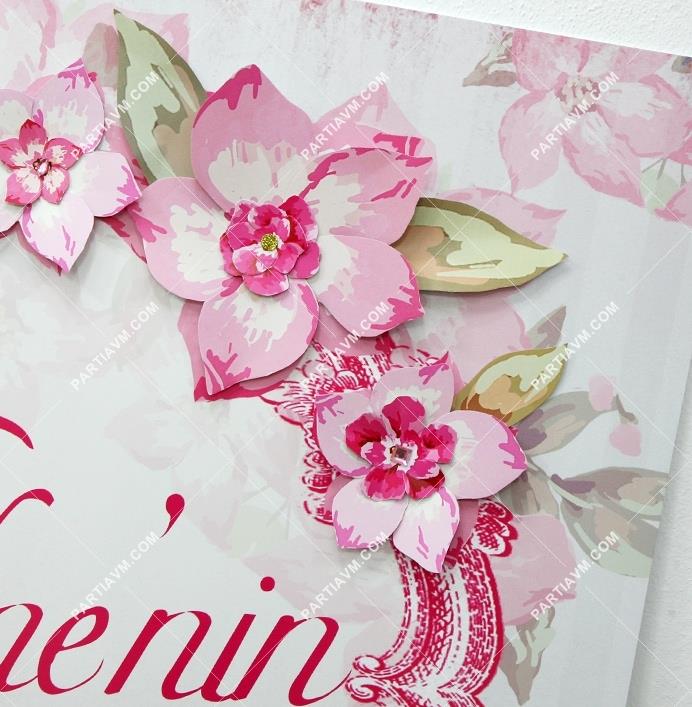 Vintage Bahar Doğum Günü 70x100 cm Katlanmaz Pano Afiş Kağıt Çiçek Süslemeli