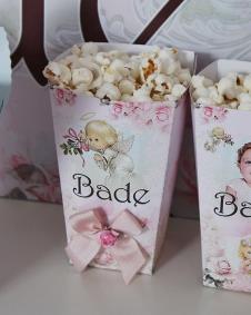 Partiavm Vintage Melek Doğum Günü Popcorn Kutusu Kurdele ve Çiçek Süslemeli 5 Adet