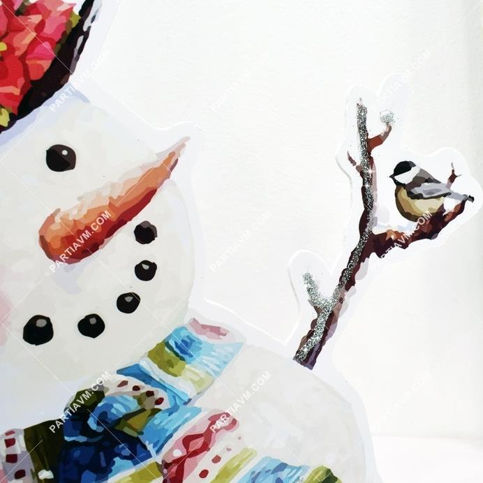 Vintage Simli Kartpostal Doğum Günü 70 cm Kardan Adam Sim Süslemeli Dekor Pano