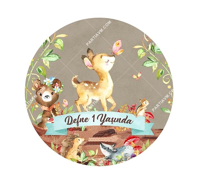 Woodland Doğum Günü Yuvarlak Etiket 7.5 cm 10 Adet