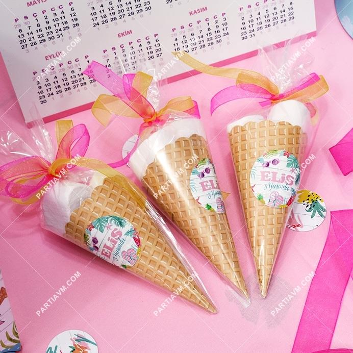Yaz Partisi Doğum Günü Hediyelik Etiketli Karton Külahta Marshmallow