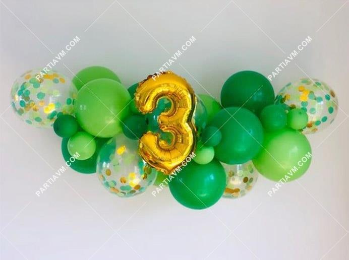 Yeşil Renk Rakamlı Zincir Balon Seti