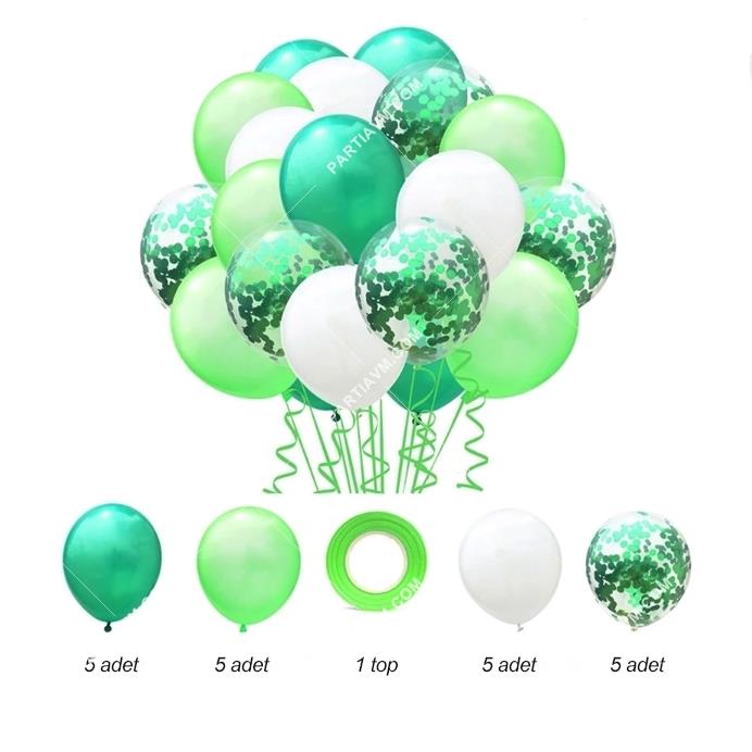Yeşil Tonları Balon Demeti 20li