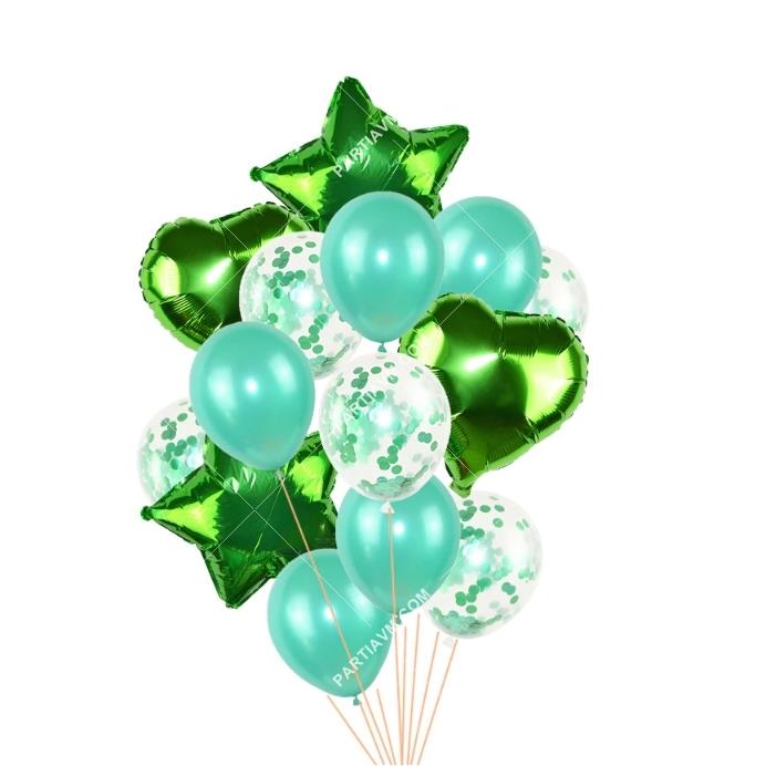 Yeşil Tonları Folyo Balon Demeti 14lü